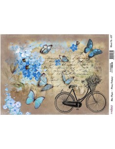 Papel de arroz 30x41cm mariposas azules y bici Cadence