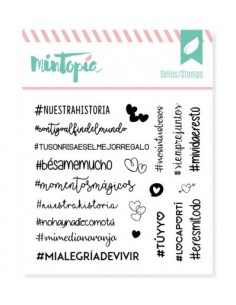 Set de sellos acrílicos Hashtags enamorados Mintopía
